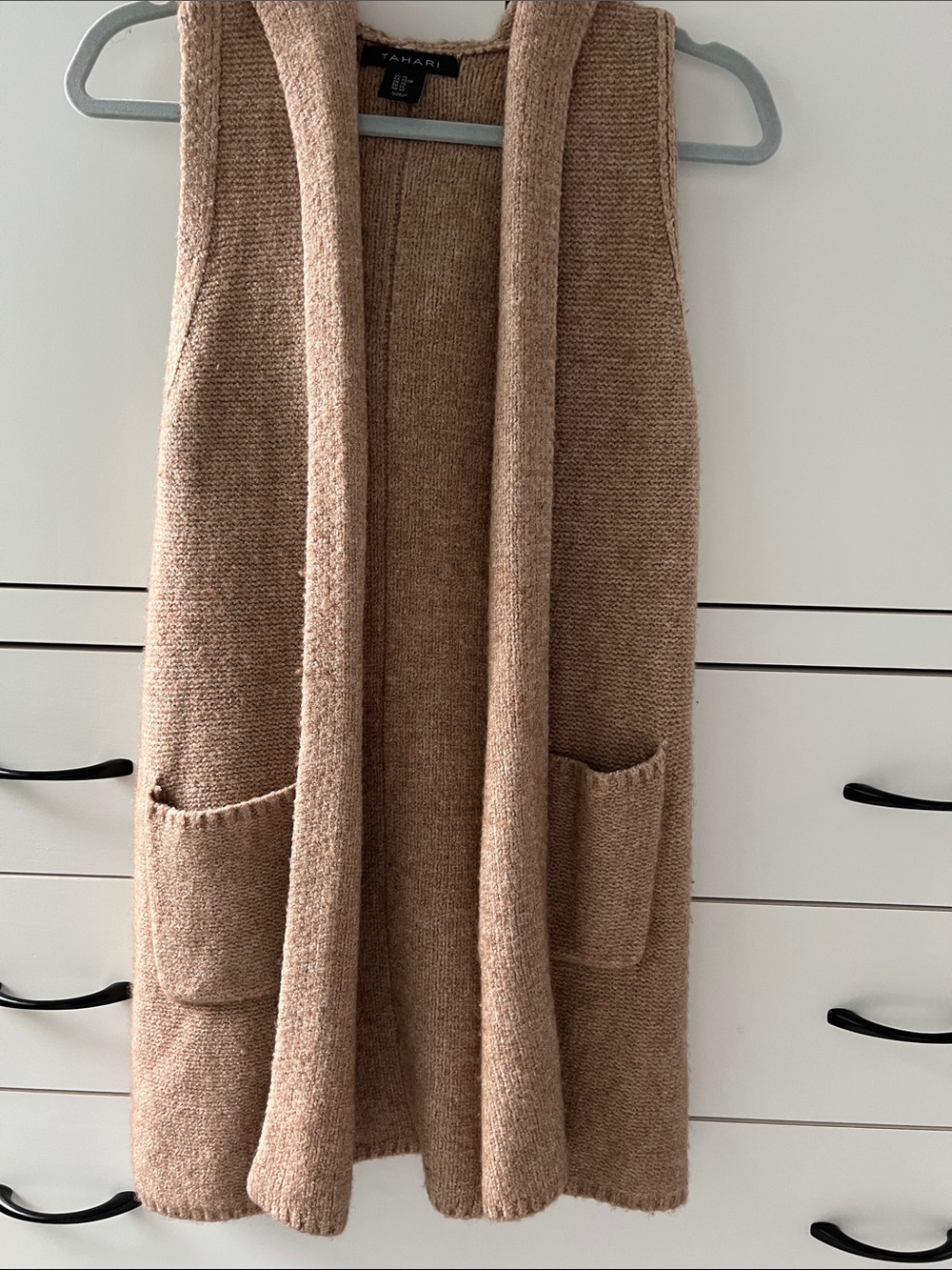 Tahari Open-Front Knit Vest in Light Brown
